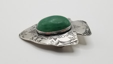Vtg Native American Fred Harvey Era Sterling Silver Green Turquoise Pin Brooch - Additional view 3
