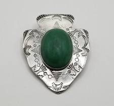 Vtg Native American Fred Harvey Era Sterling Silver Green Turquoise Pin Brooch