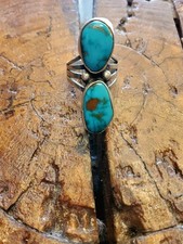 SO PRETTY! Vtg NA Bisbee Turquoise  SS Signed BG Sz 4.5 Old Pawn NA Fred Harvey - Additional view 1