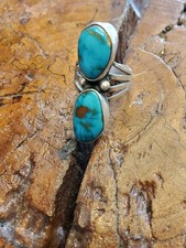 SO PRETTY! Vtg NA Bisbee Turquoise  SS Signed BG Sz 4.5 Old Pawn NA Fred Harvey - Additional view 2