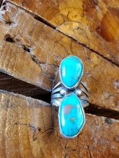 SO PRETTY! Vtg NA Bisbee Turquoise  SS Signed BG Sz 4.5 Old Pawn NA Fred Harvey - Additional view 4