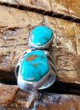 SO PRETTY! Vtg NA Bisbee Turquoise  SS Signed BG Sz 4.5 Old Pawn NA Fred Harvey - Additional view 6