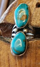 SO PRETTY! Vtg NA Bisbee Turquoise  SS Signed BG Sz 4.5 Old Pawn NA Fred Harvey - Additional view 8