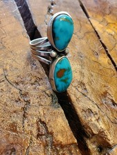 SO PRETTY! Vtg NA Bisbee Turquoise SS Signed BG Sz 4.5 Old Pawn NA Fred Harvey