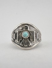 Vtg BELL TRADING POST Fred Harvey Era Sterling Silver Turquoise Thunderbird Ring - Additional view 1