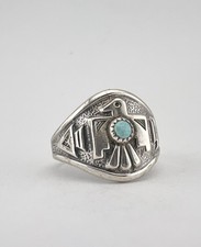 Vtg BELL TRADING POST Fred Harvey Era Sterling Silver Turquoise Thunderbird Ring - Additional view 2