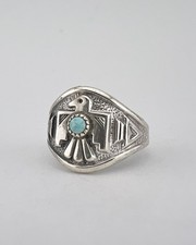 Vtg BELL TRADING POST Fred Harvey Era Sterling Silver Turquoise Thunderbird Ring - Additional view 3