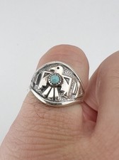 Vtg BELL TRADING POST Fred Harvey Era Sterling Silver Turquoise Thunderbird Ring - Additional view 8