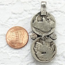 Signed BJR Fred Harvey Era Navajo Pendant Buffalo Nickels Turquoise Spiny Oyster - Additional view 6