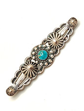 Fred Harvey Era Sterling Silver Brooch with Turquoise Cabochon, 2 5/8