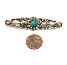 Fred Harvey Era Sterling Silver Brooch with Turquoise Cabochon, 2 5/8