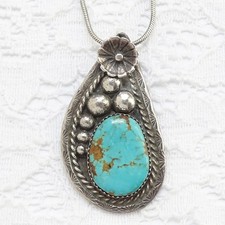 Navajo Fred Harvey Era Sterling Silver 18” Turquoise Pendant Necklace Signed UVS - Additional view 2