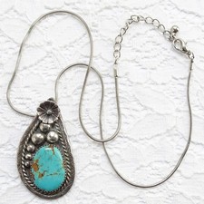 Navajo Fred Harvey Era Sterling Silver 18” Turquoise Pendant Necklace Signed UVS - Additional view 3