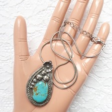 Navajo Fred Harvey Era Sterling Silver 18” Turquoise Pendant Necklace Signed UVS - Additional view 10