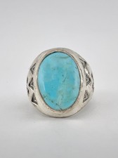 Vintage Fred Harvey Era Sterling Silver Blue Turquoise Stamped Arrow Ring - Additional view 1