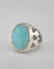 Vintage Fred Harvey Era Sterling Silver Blue Turquoise Stamped Arrow Ring - Additional view 2