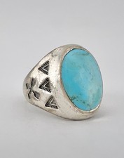 Vintage Fred Harvey Era Sterling Silver Blue Turquoise Stamped Arrow Ring