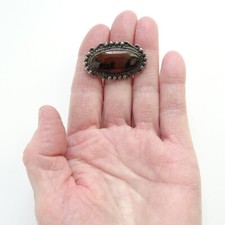 Vintage Navajo Petrified Wood Pin Brooch Sterling Silver Oval Fred Harvey Era - Additional view 3