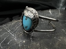 Vintage Navajo Sterling Silver Turquoise Native Cuff Bracelet 925 Fred Harvey - Additional view 1