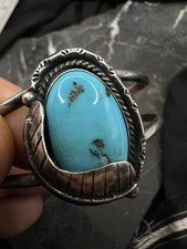 Vintage Navajo Sterling Silver Turquoise Native Cuff Bracelet 925 Fred Harvey - Additional view 3