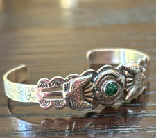 OLD FRED HARVEY ERA Navajo Turquoise Snake Thunderbird STERLING SILVER Bracelet - Additional view 1