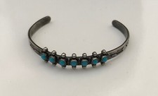 VTG Old Pawn Fred Harvey Era Baby's Sterling Petti-Point Turquoise Bracelet - Additional view 1