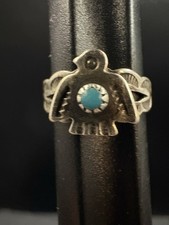 SZ 1.25 Vintage Sterling Silver Thunderbird Turquoise Fred Harvey Ring 925 - Additional view 11