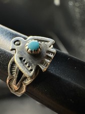 SZ 1.25 Vintage Sterling Silver Thunderbird Turquoise Fred Harvey Ring 925 - Additional view 13