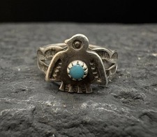 SZ 1.25 Vintage Sterling Silver Thunderbird Turquoise Fred Harvey Ring 925