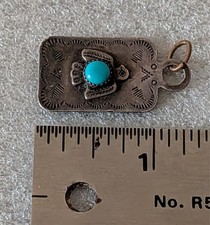 Navajo Sterling Turquoise Thunderbird Pendant Tag Fred Harvey Period - Additional view 4