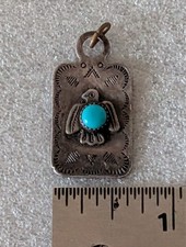 Navajo Sterling Turquoise Thunderbird Pendant Tag Fred Harvey Period - Additional view 5