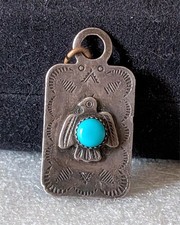 Navajo Sterling Turquoise Thunderbird Pendant Tag Fred Harvey Period
