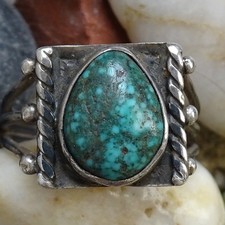 Vintage Fred Harvey Era Navajo Natural Spider Web Turquoise Ring Size 9 Sterling - Additional view 1