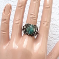 Vintage Fred Harvey Era Navajo Natural Spider Web Turquoise Ring Size 9 Sterling - Additional view 2
