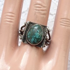 Vintage Fred Harvey Era Navajo Natural Spider Web Turquoise Ring Size 9 Sterling - Additional view 3