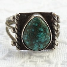 Vintage Fred Harvey Era Navajo Natural Spider Web Turquoise Ring Size 9 Sterling - Additional view 4