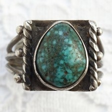 Vintage Fred Harvey Era Navajo Natural Spider Web Turquoise Ring Size 9 Sterling - Additional view 9