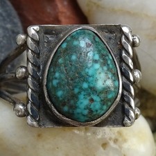 Vintage Fred Harvey Era Navajo Natural Spider Web Turquoise Ring Size 9 Sterling