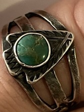 Vintage Fred Harvey Era Arrow Ring Green Turquoise Size 7.25 Sterling Silver - Additional view 1
