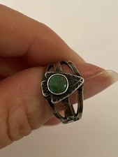 Vintage Fred Harvey Era Arrow Ring Green Turquoise Size 7.25 Sterling Silver - Additional view 5