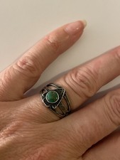 Vintage Fred Harvey Era Arrow Ring Green Turquoise Size 7.25 Sterling Silver