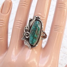 Old Navajo Fred Harvey Era Oval Turquoise Ring Size 8 Handmade Sterling Silver - Additional view 2