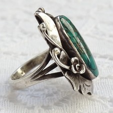 Old Navajo Fred Harvey Era Oval Turquoise Ring Size 8 Handmade Sterling Silver - Additional view 5