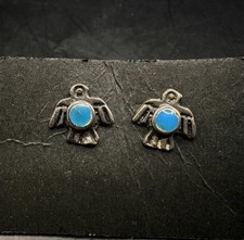 Vintage Fred Harvey Sterling Silver Turquoise Thunderbird Earrings 925 Native