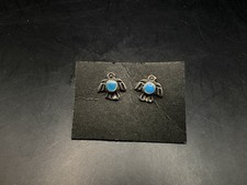 Vintage Fred Harvey Sterling Silver Turquoise Thunderbird Earrings 925 Native - Additional view 1