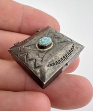 #2 EARLY FRED HARVEY ERA NAVAJO TURQUOISE STERLING SILVER STAMPED PILL BOX - Additional view 2