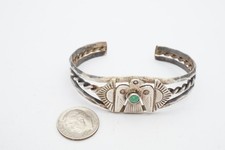 Vtg Fred Harvey Ear Navajo Sterling Silver Turquoise Thunderbird Bracelet 6.25