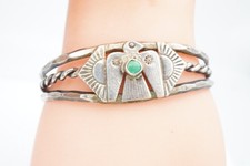 Vtg Fred Harvey Ear Navajo Sterling Silver Turquoise Thunderbird Bracelet 6.25