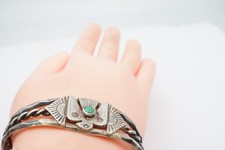 Vtg Fred Harvey Ear Navajo Sterling Silver Turquoise Thunderbird Bracelet 6.25