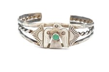 Vtg Fred Harvey Ear Navajo Sterling Silver Turquoise Thunderbird Bracelet 6.25